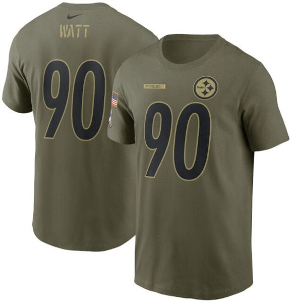 Men's Pittsburgh Steelers #90 T.J. Watt 2021 Olive Salute To Service Legend Performance T-Shirt